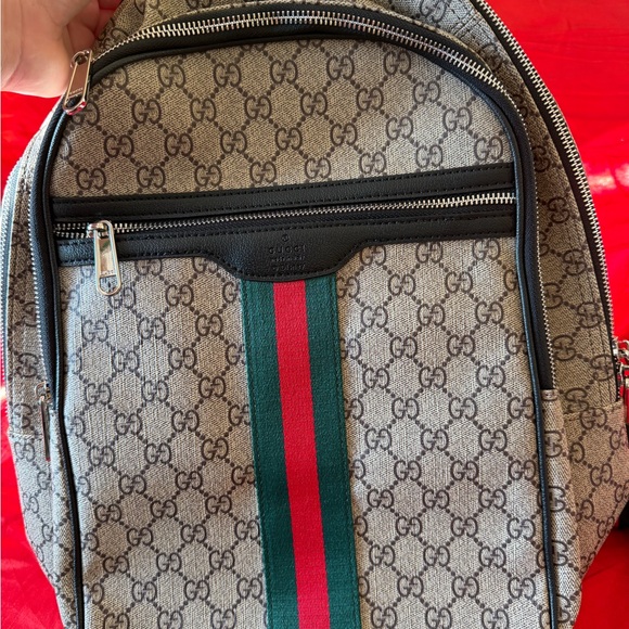 Gucci Other - Gucci Beige Backpack with Green and Red Stripe